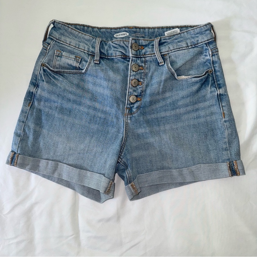 Old Navy High-Waisted Button-Up Blue Denim Women's Shorts with 3.5” Inseam